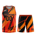 Uniforme de baloncesto personalizado naranja y negro con tu logotipo-nombre y número impresos