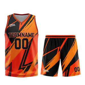 Uniforme de baloncesto personalizado naranja y negro con tu logotipo-nombre y número impresos