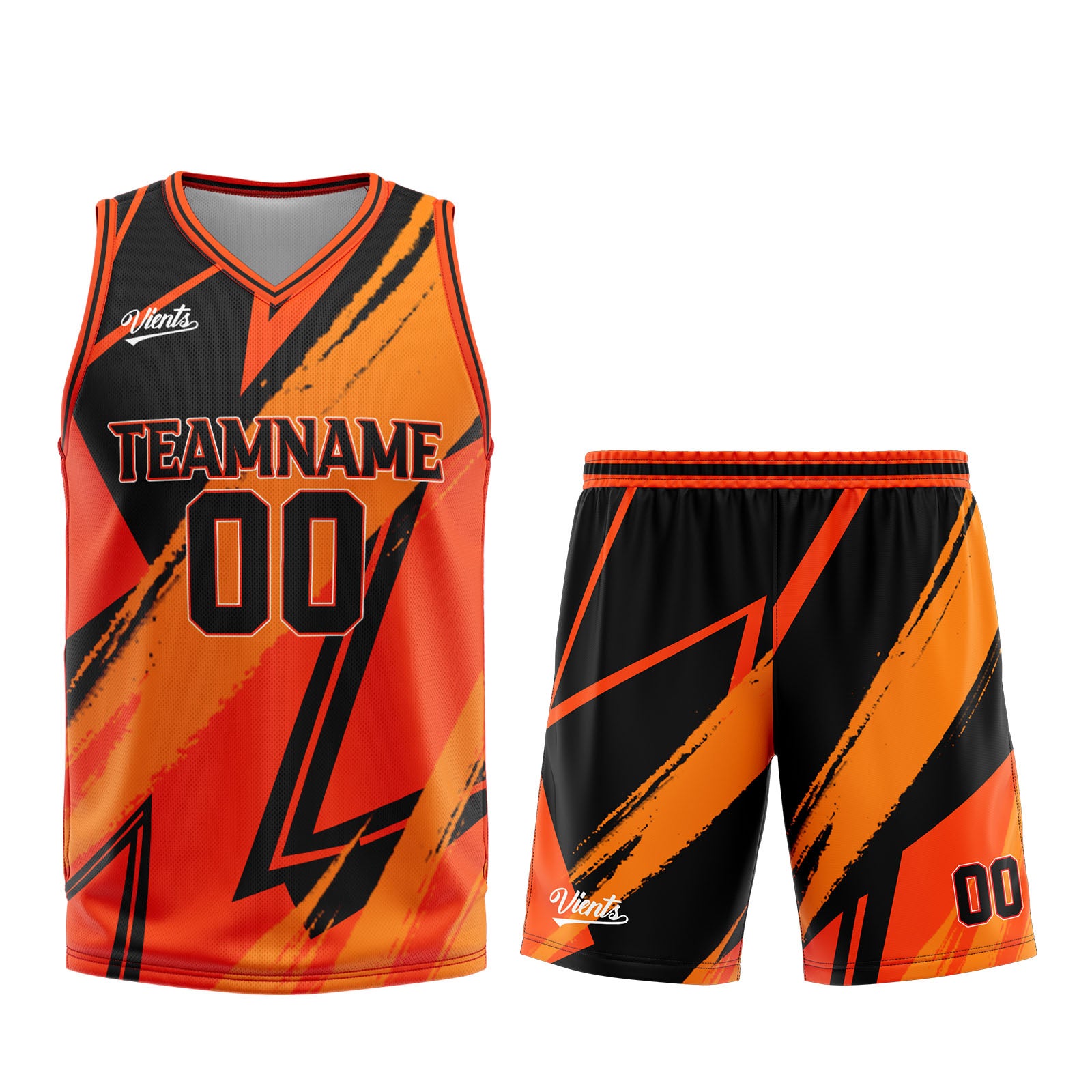 Uniforme de baloncesto personalizado naranja y negro con tu logotipo-nombre y número impresos
