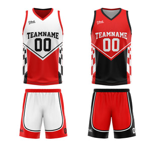 Traje de baloncesto reversible rojo y negro personalizado para adultos y niños