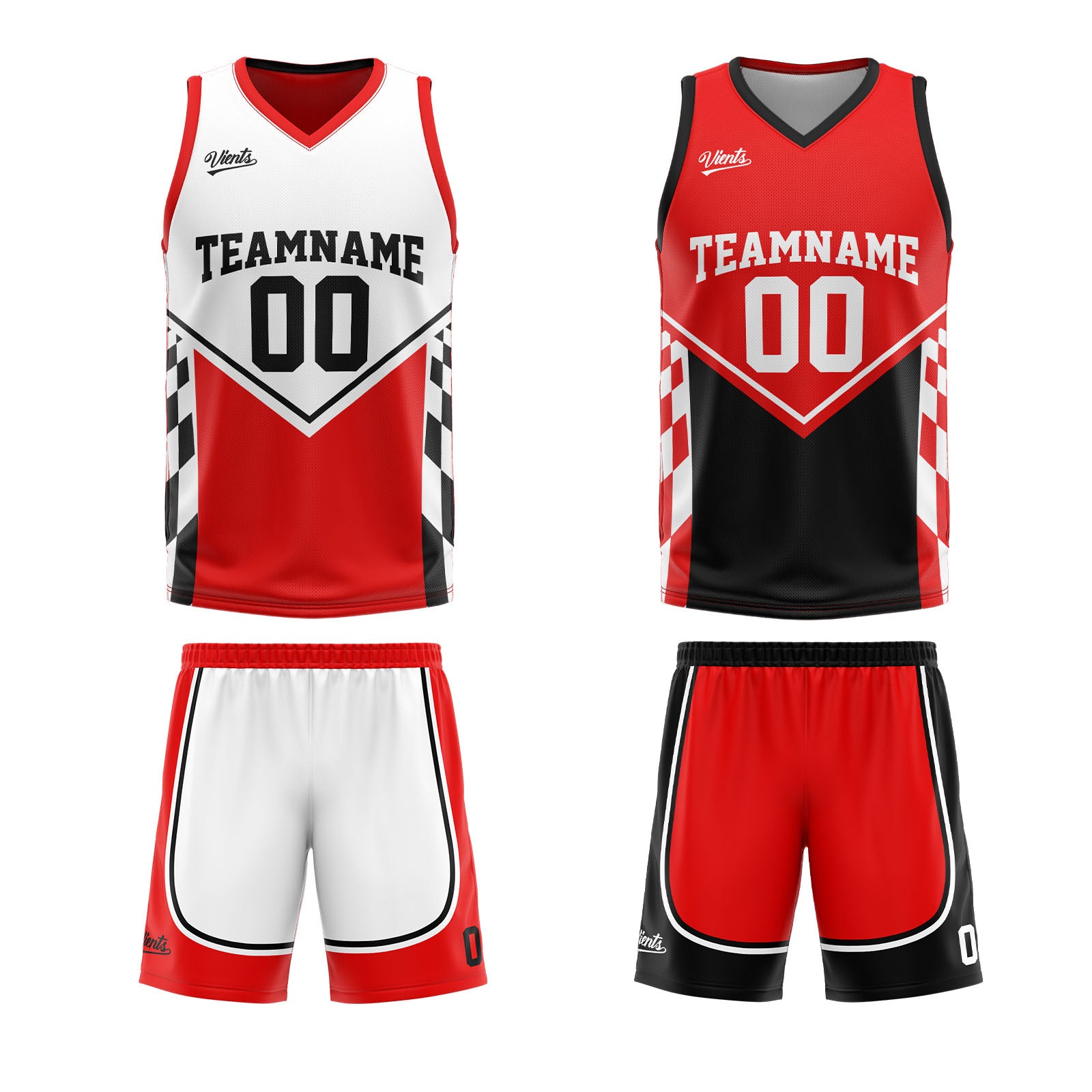 Traje de baloncesto reversible rojo y negro personalizado para adultos y niños