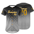 Camiseta de béisbol personalizada negra y dorada antigua con dise?o degradado uniformes de equipo con nombre y número