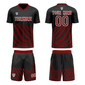 Conjunto personalizado de camiseta de uniforme negra y roja para niños y adultos