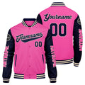 Chaquetas universitarias personalizadas en rosa y azul marino para hombres & mujeres y jóvenes & Chaquetas Letterman personalizadas