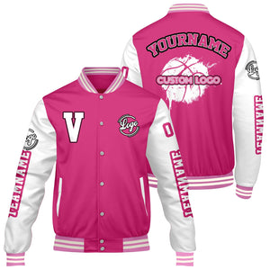 Chaquetas universitarias personalizadas en rosa y blanco para hombres & mujeres y jóvenes & Chaquetas Letterman personalizadas