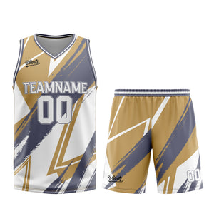 Uniforme de baloncesto personalizado en color marrón grisáceo con tu logotipo-nombre y número impresos