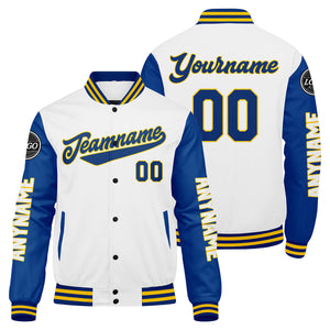 Chaquetas universitarias personalizadas en blanco y amarillo para hombres & mujeres y jóvenes & Chaquetas tipo Letterman personalizadas