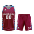 Uniforme de baloncesto personalizado en color morado y azul con tu logotipo-nombre y número impresos