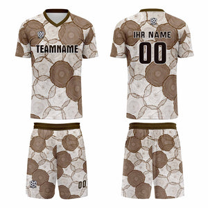 Conjunto personalizado de camiseta de uniforme blanca y marrón para niños y adultos