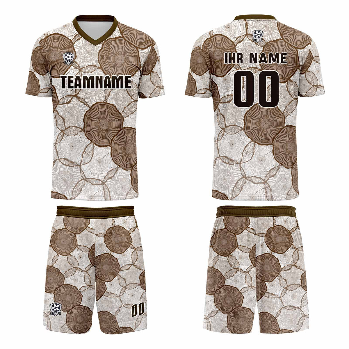 Conjunto personalizado de camiseta de uniforme blanca y marrón para niños y adultos