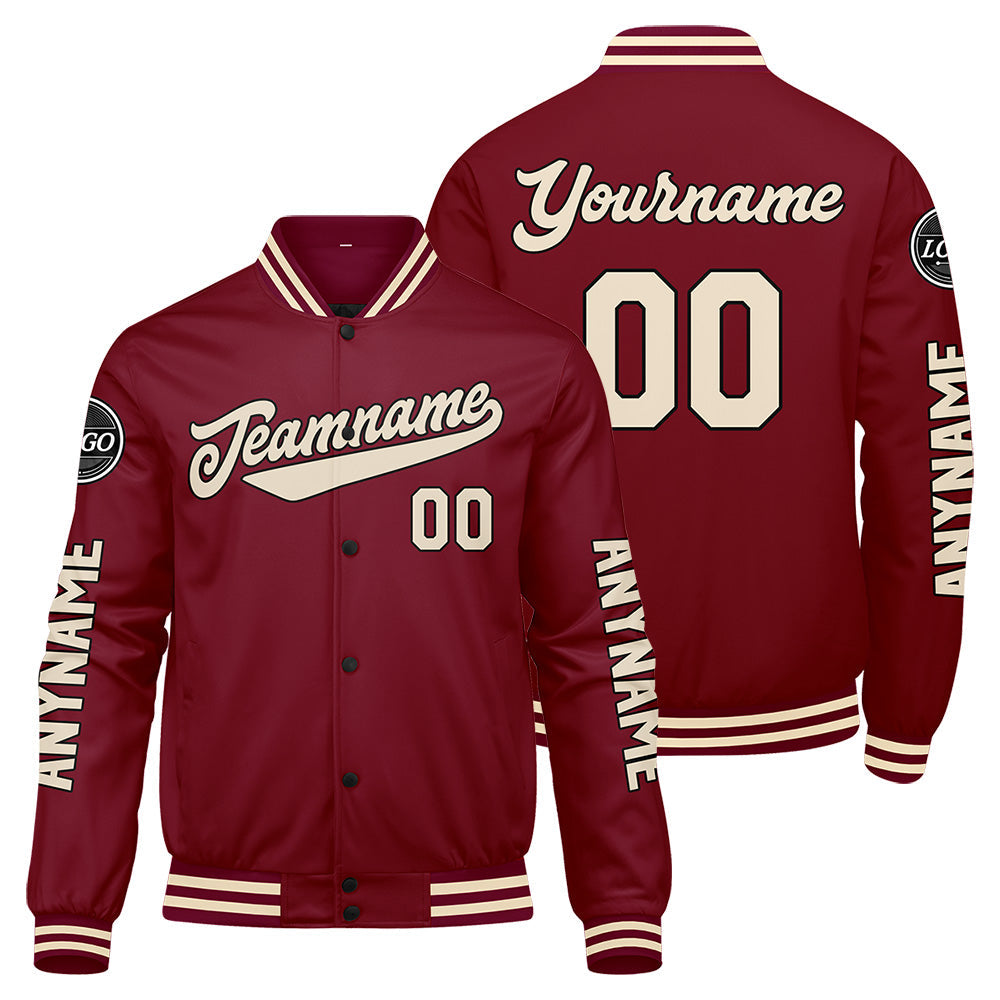 Chaquetas universitarias personalizadas color crema carmesí para hombres & mujeres y jóvenes & Chaquetas Letterman personalizadas
