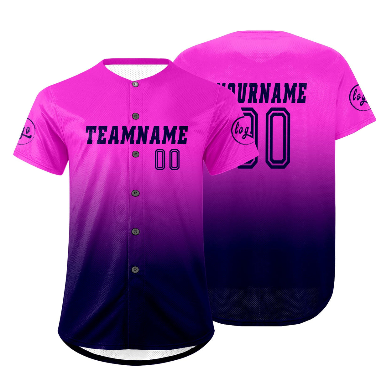 Camiseta de béisbol personalizada en color morado y azul marino con dise?o degradado uniformes de equipo personalizados con nombre y número