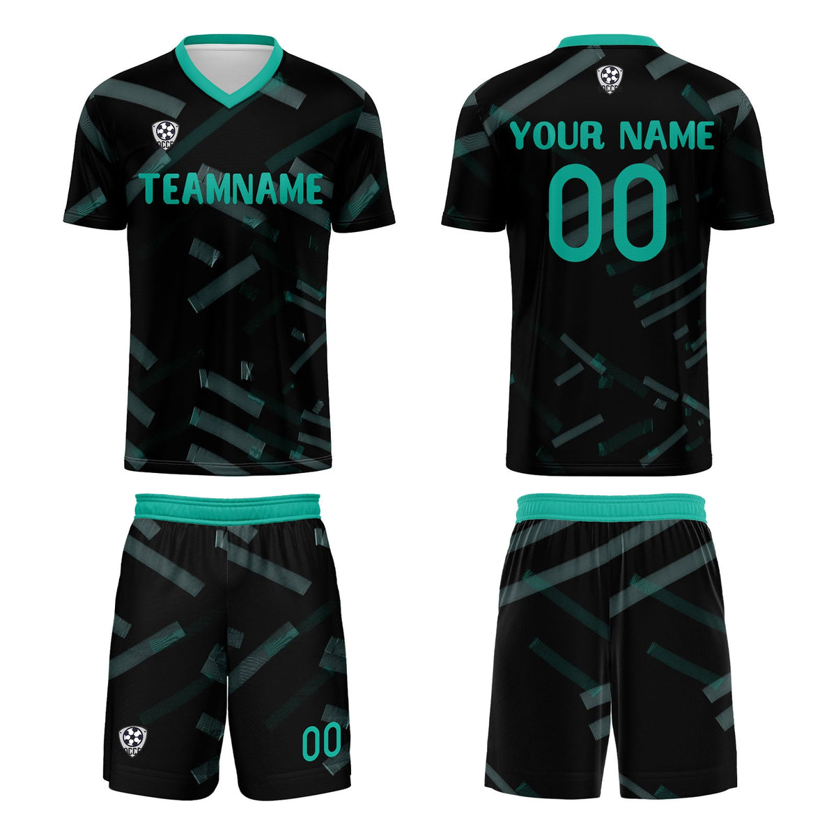 Conjunto personalizado de camiseta de fútbol negra y verde oscuro para niños y adultos
