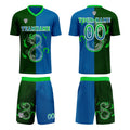 Conjunto personalizado de camiseta de uniforme azul y verde para niños y adultos