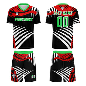 Conjunto personalizado de camiseta de uniforme rojo y verde para niños y adultos