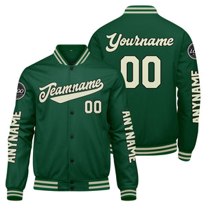 Chaquetas universitarias personalizadas de color verde crema para hombres & mujeres y jóvenes & Chaquetas Letterman personalizadas