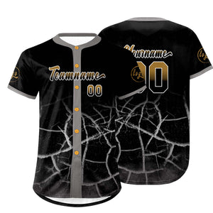 Camiseta de béisbol personalizada negra y dorada antigua con dise?o degradado uniformes de equipo con nombre y número