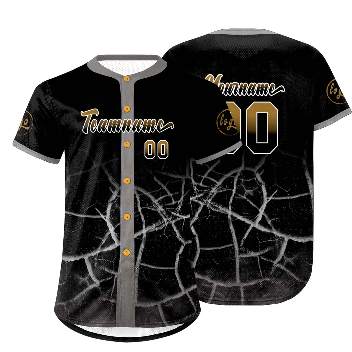 Camiseta de béisbol personalizada negra y dorada antigua con dise?o degradado uniformes de equipo con nombre y número