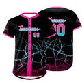 Camiseta de béisbol personalizada negra rosa y azul con dise?o degradado uniformes de equipo con nombre y número