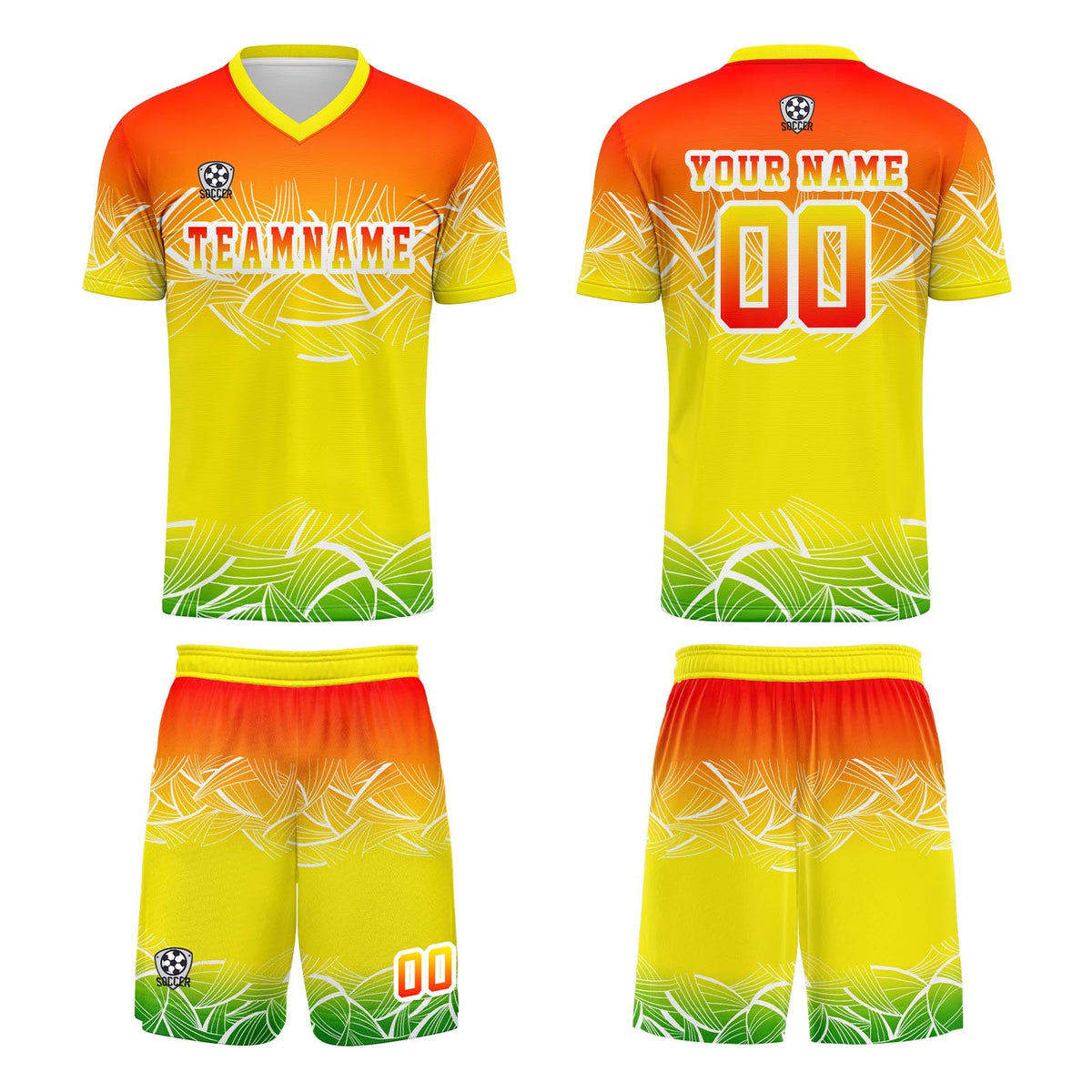 Conjunto personalizado de camiseta de fútbol amarilla y naranja para niños y adultos