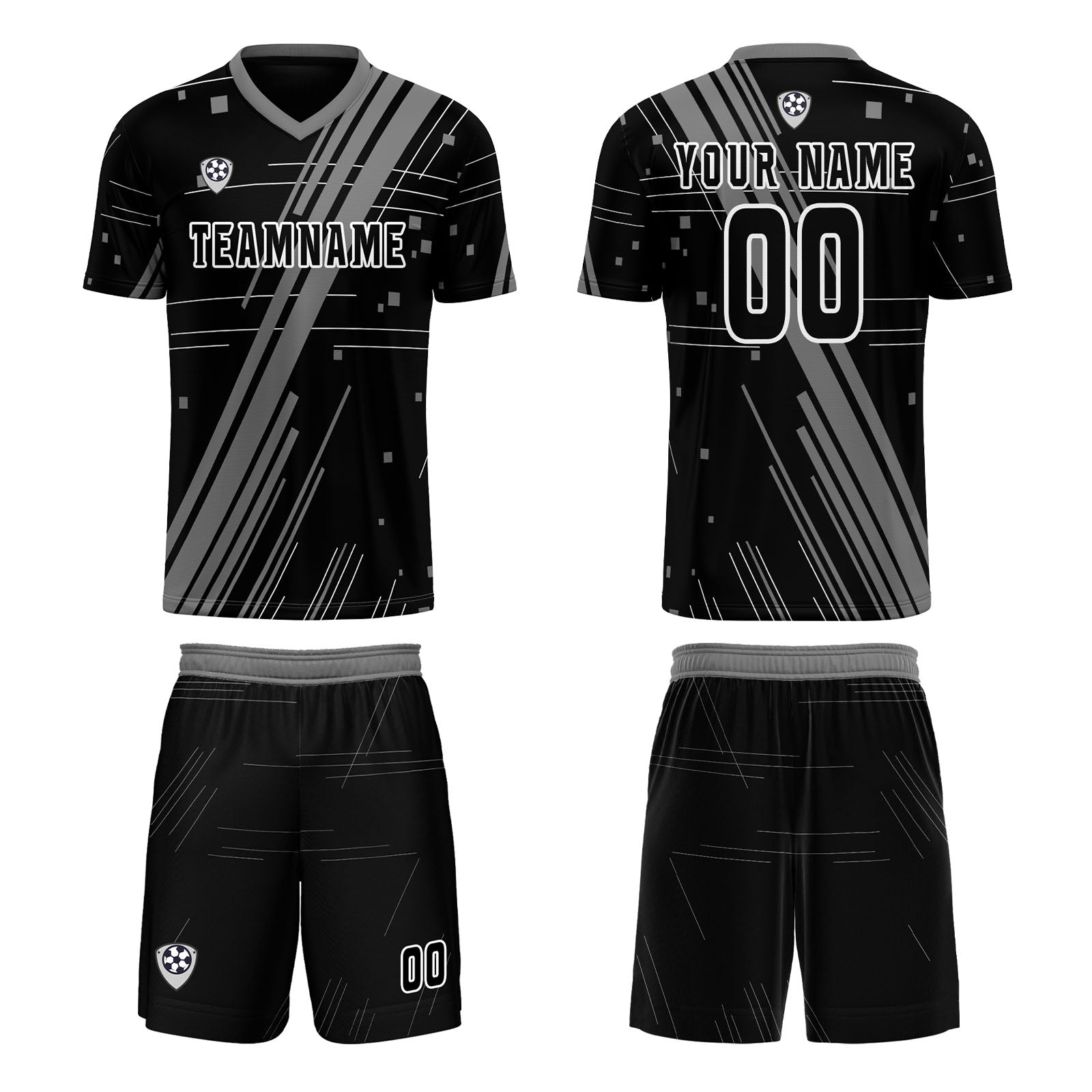 Conjunto personalizado de camiseta de uniforme negra y gris para niños y adultos