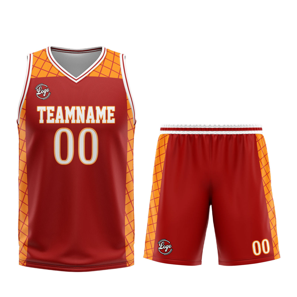 Uniforme de baloncesto personalizado rojo y naranja con tu logotipo-nombre y número impresos