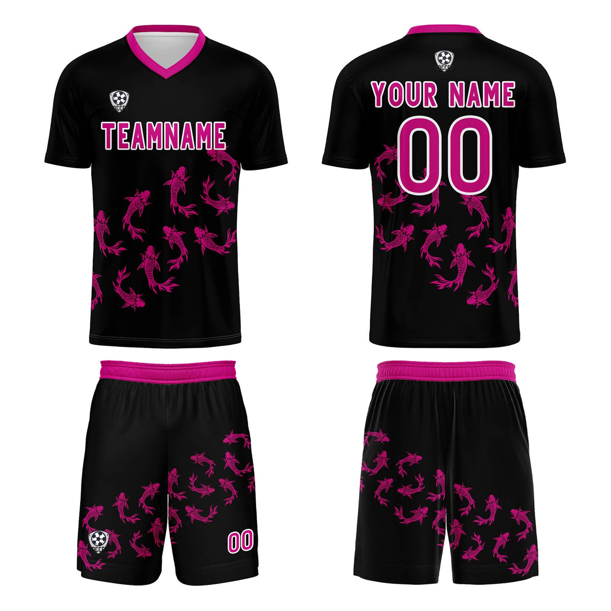 Conjunto personalizado de camiseta de fútbol negra para niños y adultos