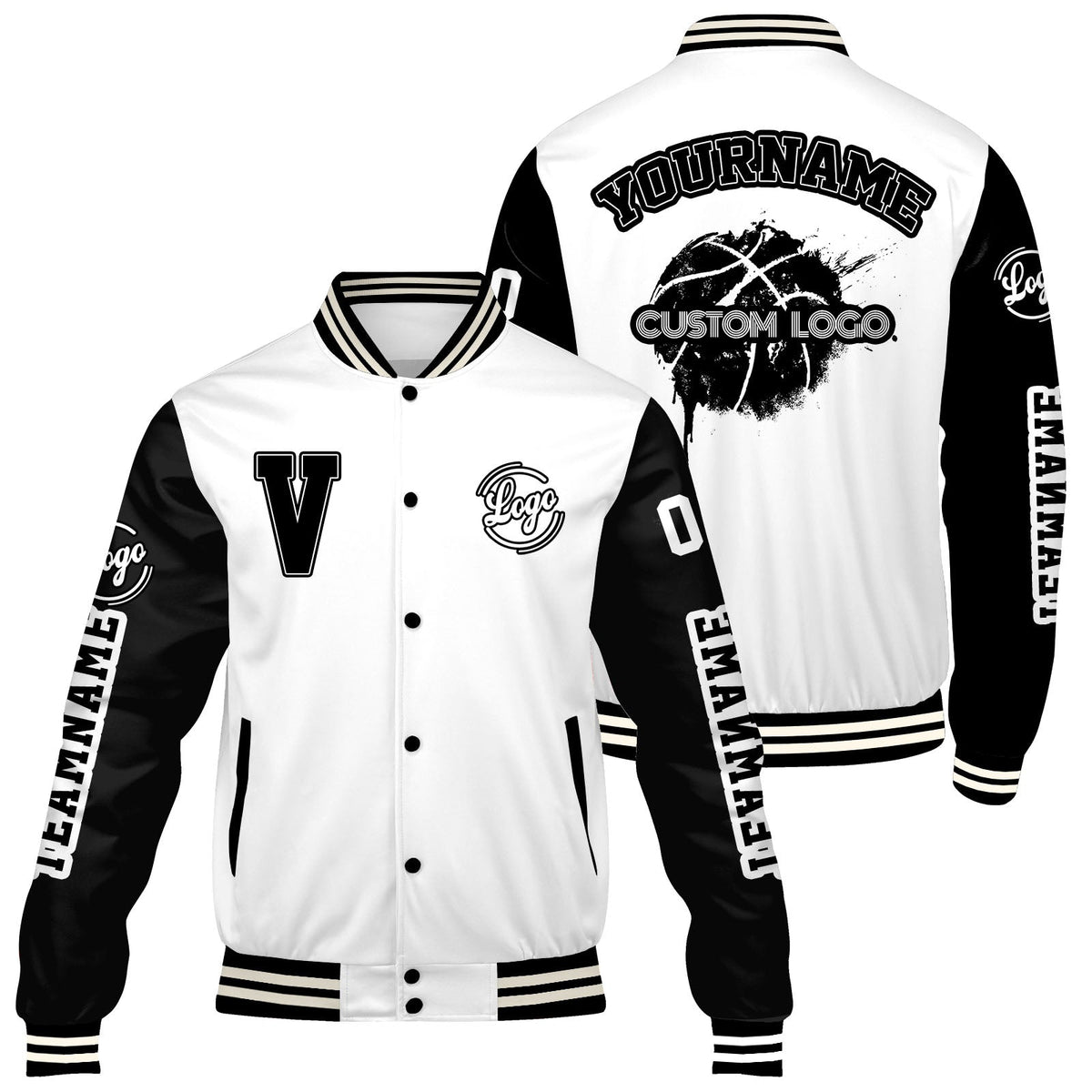 Chaquetas universitarias blancas y negras personalizadas para hombres & mujeres y jóvenes & Chaquetas Letterman personalizadas