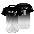 Camiseta de béisbol personalizada en blanco y negro con degradado uniformes de equipo con nombre y número