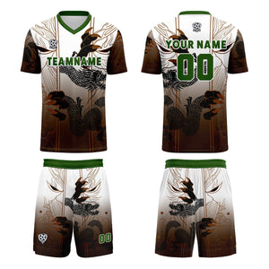 Conjunto personalizado de camiseta de uniforme marrón y verde para niños y adultos