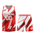Uniforme de baloncesto personalizado rojo y blanco con tu logotipo-nombre y número impresos
