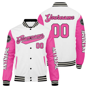 Chaquetas universitarias blancas y rosas personalizadas para hombres & mujeres y jóvenes & Chaquetas Letterman personalizadas