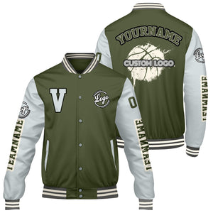 Chaquetas universitarias personalizadas en verde oliva y gris para hombres & mujeres y jóvenes & Chaquetas tipo Letterman personalizadas