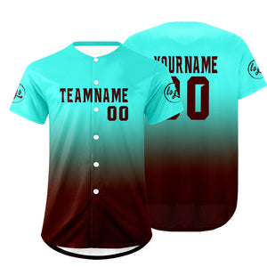 Camiseta de béisbol personalizada color cian Drake Brown con degradado uniformes de equipo personalizados con nombre y número