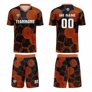 Conjunto personalizado de camiseta de uniforme negra y naranja para niños y adultos