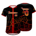 Camiseta de béisbol personalizada negra y roja con degradado uniformes de equipo con nombre y número