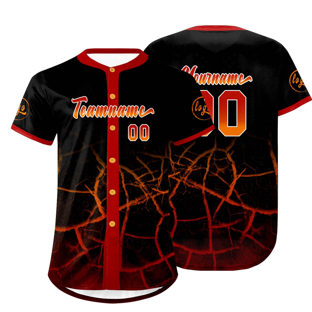 Camiseta de béisbol personalizada negra y roja con degradado uniformes de equipo con nombre y número