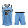 Uniforme de baloncesto personalizado azul claro y negro con tu logotipo-nombre y número impresos