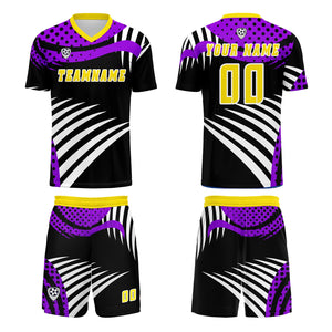 Conjunto personalizado de camiseta de uniforme amarilla y morada para niños y adultos