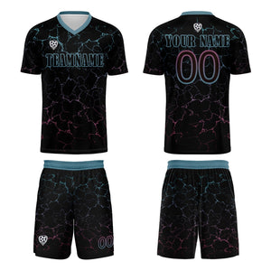 Conjunto personalizado de camiseta de fútbol negra y rosa para niños y adultos