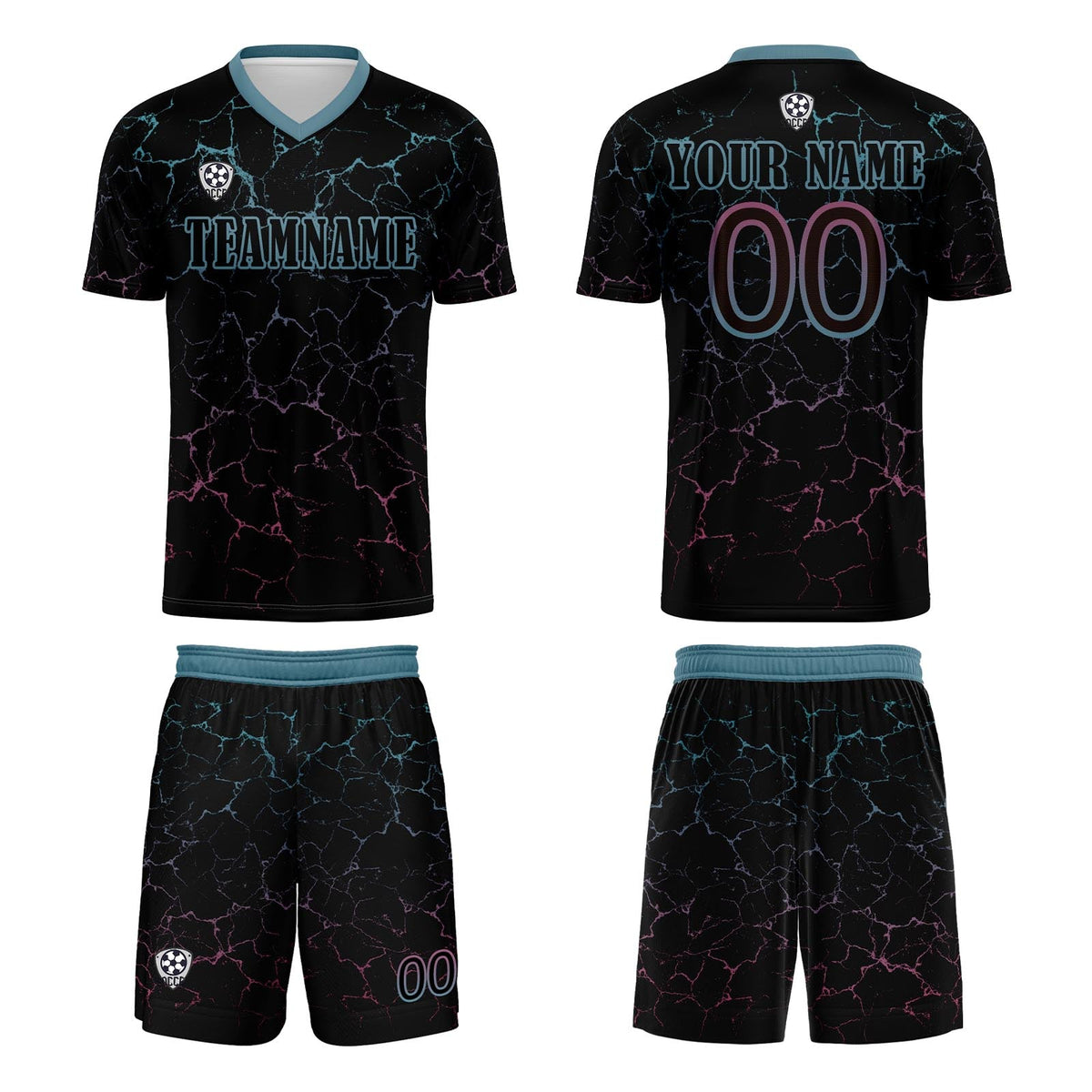 Conjunto personalizado de camiseta de fútbol negra y rosa para niños y adultos