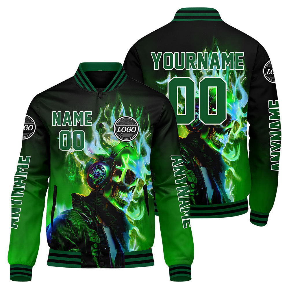 Chaquetas universitarias personalizadas en negro y verde para hombres & mujeres y jóvenes & Chaquetas Letterman personalizadas