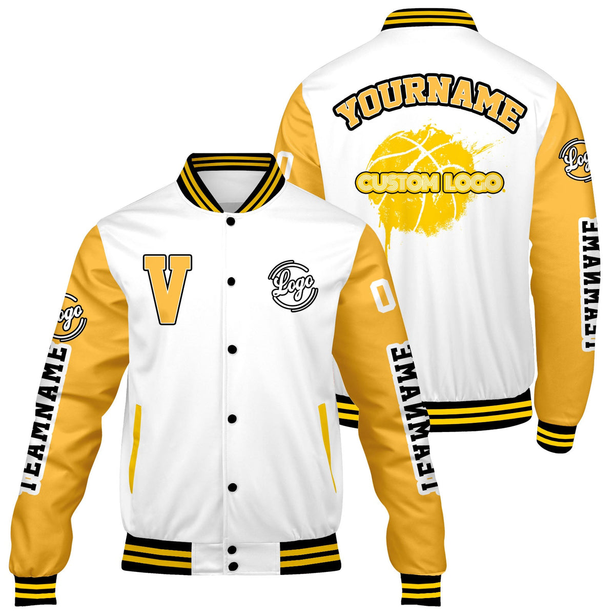 Chaquetas universitarias blancas y amarillas personalizadas para hombres & mujeres y jóvenes & Chaquetas Letterman personalizadas