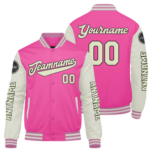 Chaquetas universitarias personalizadas color rosa crema para hombres & mujeres y jóvenes & Chaquetas Letterman personalizadas