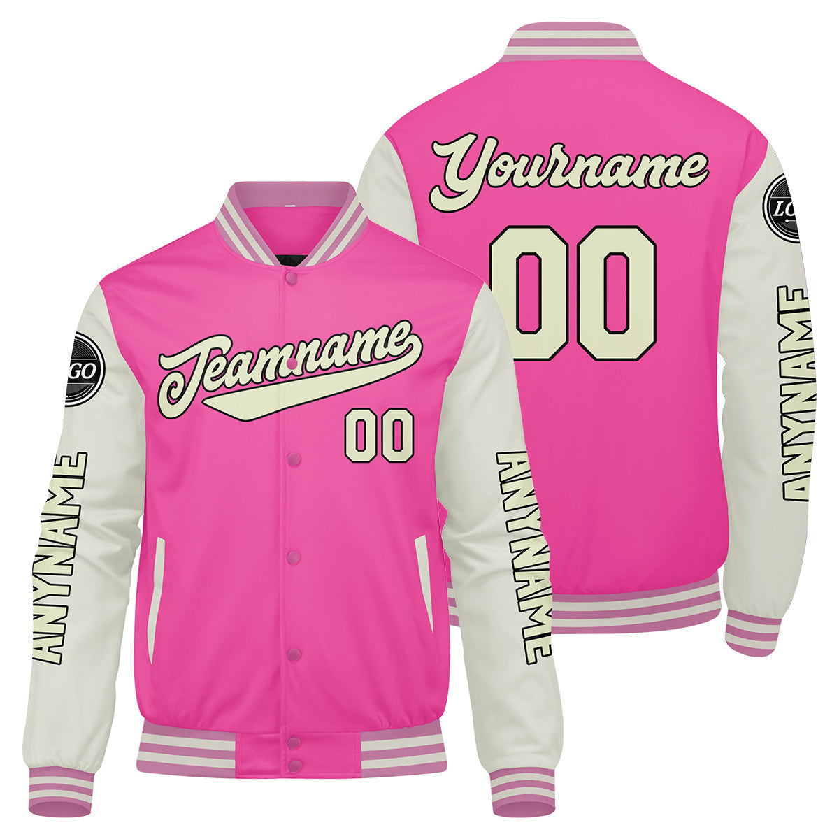 Chaquetas universitarias personalizadas color rosa crema para hombres & mujeres y jóvenes & Chaquetas Letterman personalizadas