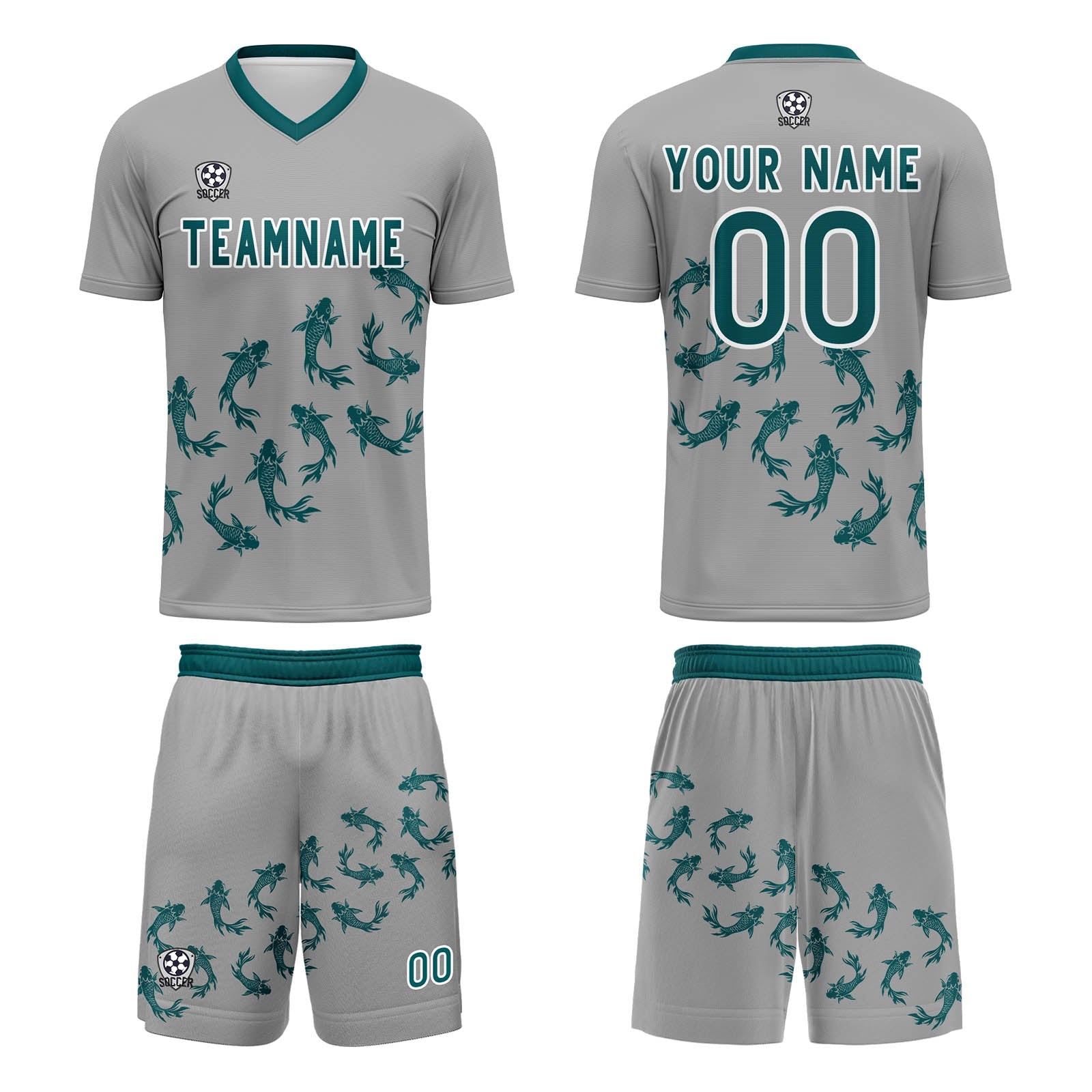 Conjunto personalizado de camiseta de fútbol gris para niños y adultos