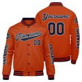 Chaquetas universitarias personalizadas azul marino y naranja para hombres & mujeres y jóvenes & Chaquetas Letterman personalizadas