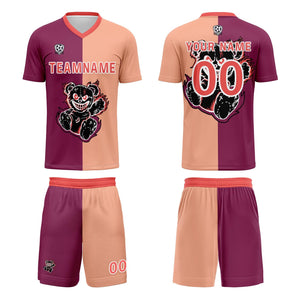 Conjunto personalizado de camiseta de fútbol fucsia y marrón claro para niños y adultos