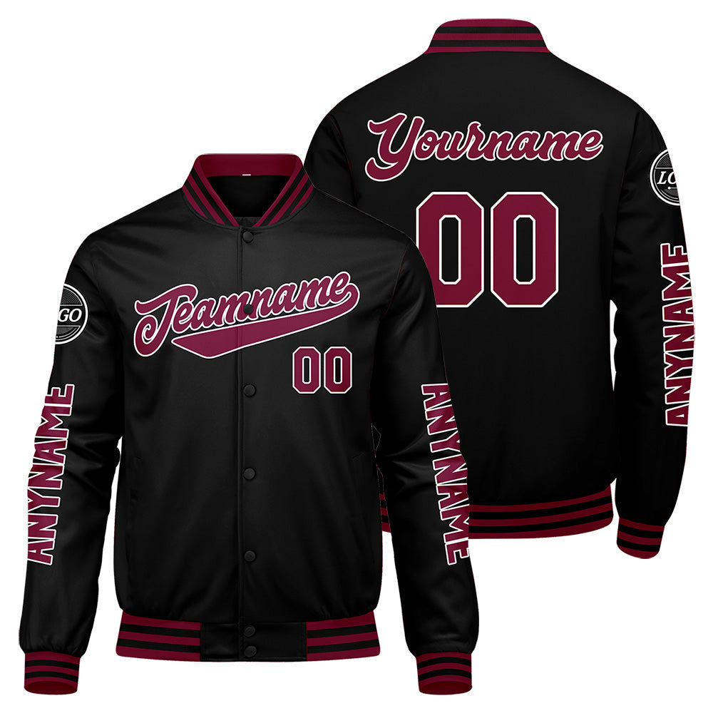 Chaquetas universitarias personalizadas en color carmesí y negro para hombres & mujeres y jóvenes & Chaquetas tipo Letterman personalizadas