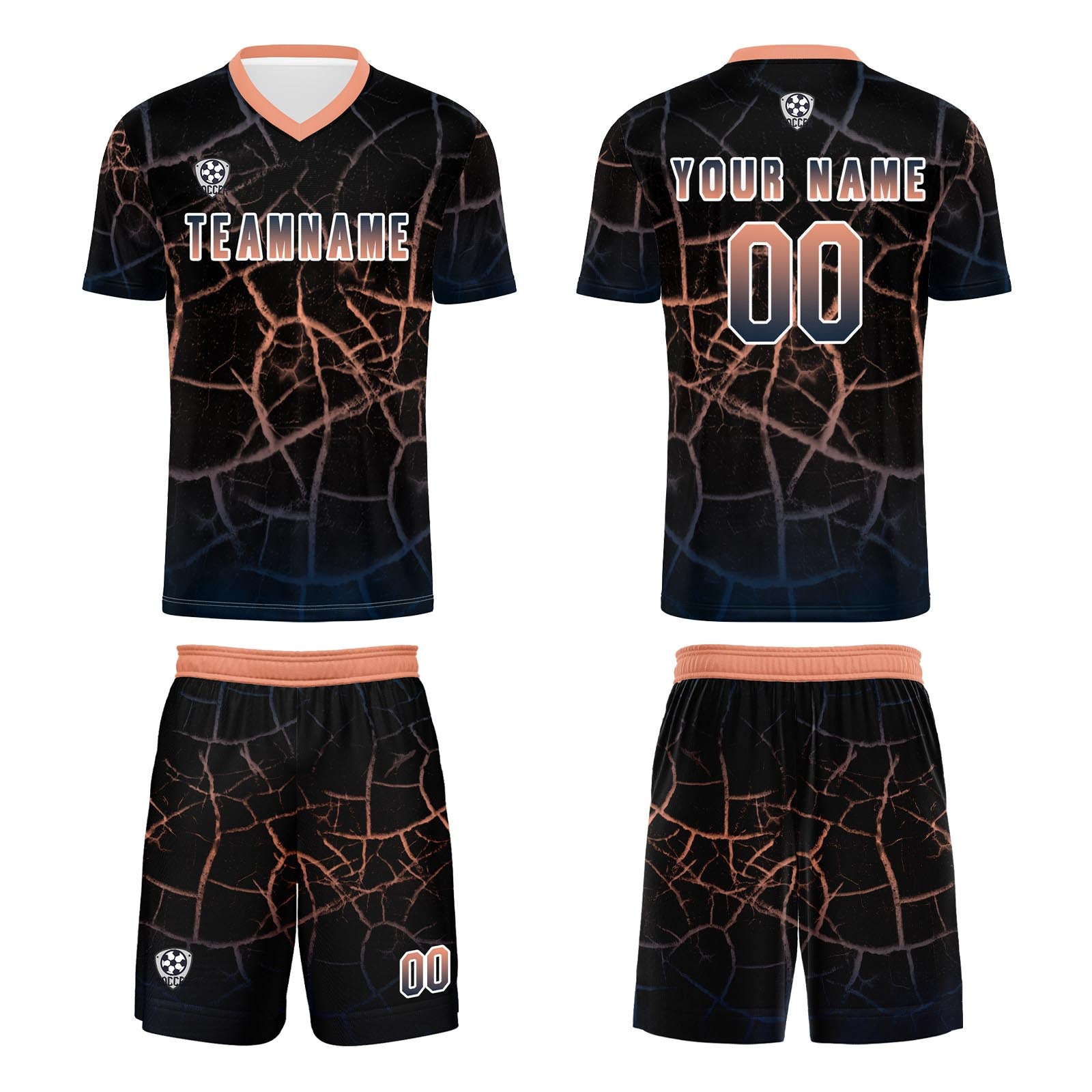 Conjunto personalizado de camiseta de fútbol color carne negra para niños y adultos